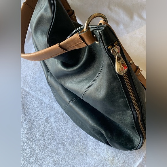 POUR LA VICTOIRE Handbag Black Tan Leather Hobo Slouch Womens Adjustable Strap - Picture 7 of 16